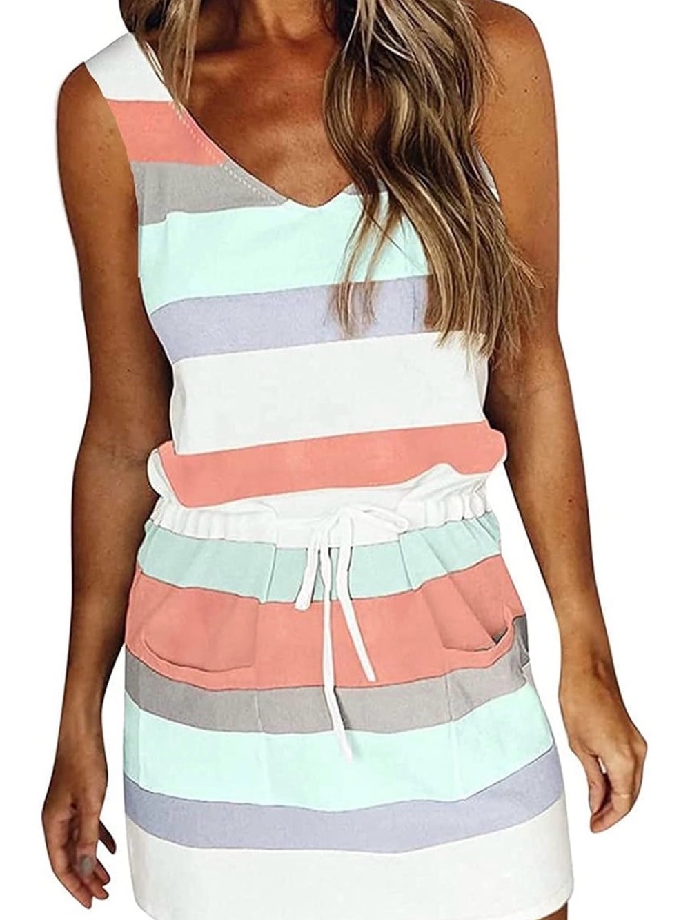 Striped Summer Tank Dress in Coral, Mint & Lavender